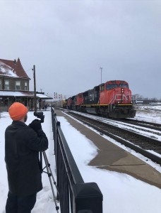 Over in Durand, CN 5785 leads eastbound train A492 as J32885 captures the action.